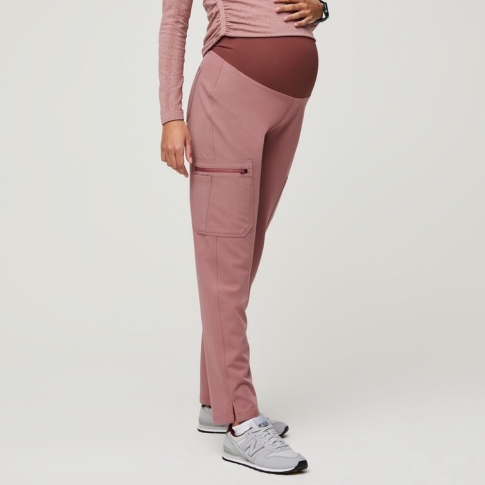Figs Maternity Jogger Pants in Dusty Rose with Mauve Waistband